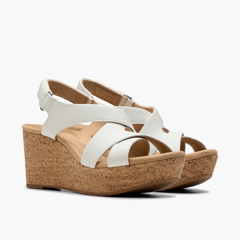 Clarks Womens Rose Style Wedge Sandals White Leather - Image 4