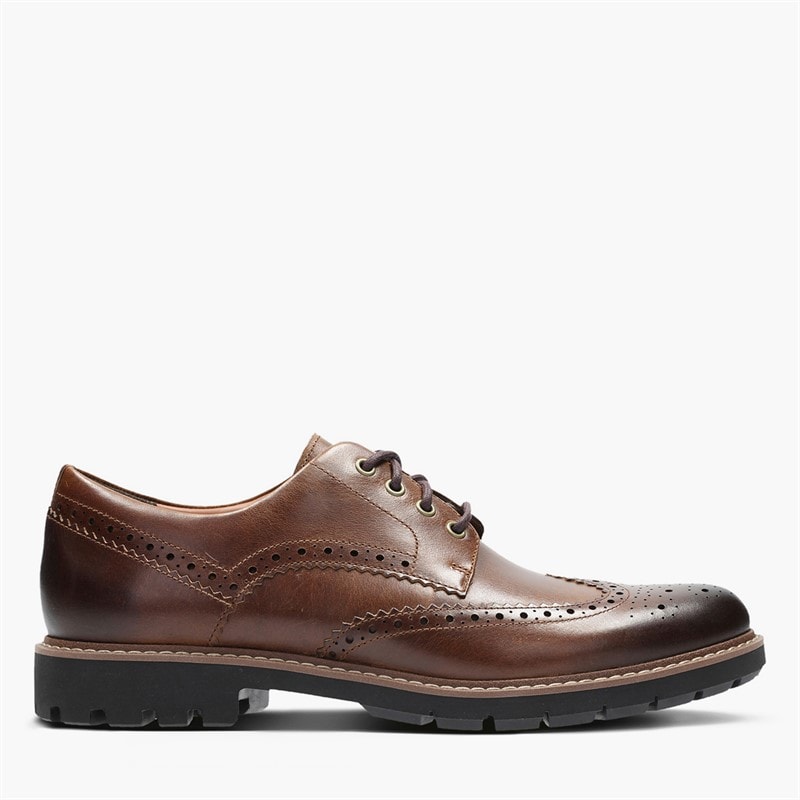 Clarks Mens Batcombe Wing Brogue Shoes Dark Tan Leather