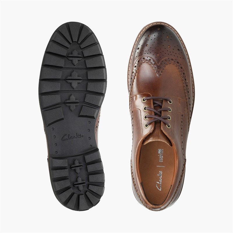 Clarks Mens Batcombe Wing Brogue Shoes Dark Tan Leather - Image 3