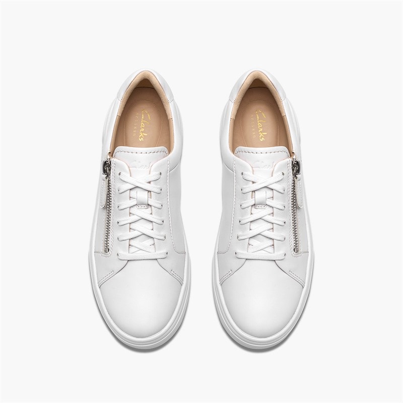 Clarks Womens Hollyrose Zip Trainers White Leather - Image 2