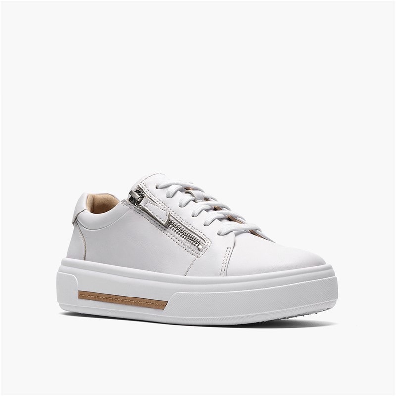 Clarks Womens Hollyrose Zip Trainers White Leather - Image 4