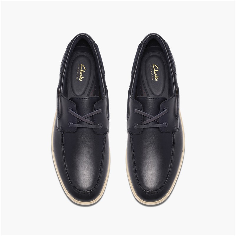 Clarks Mens Torford Boat Shoes Navy Leather - Image 2