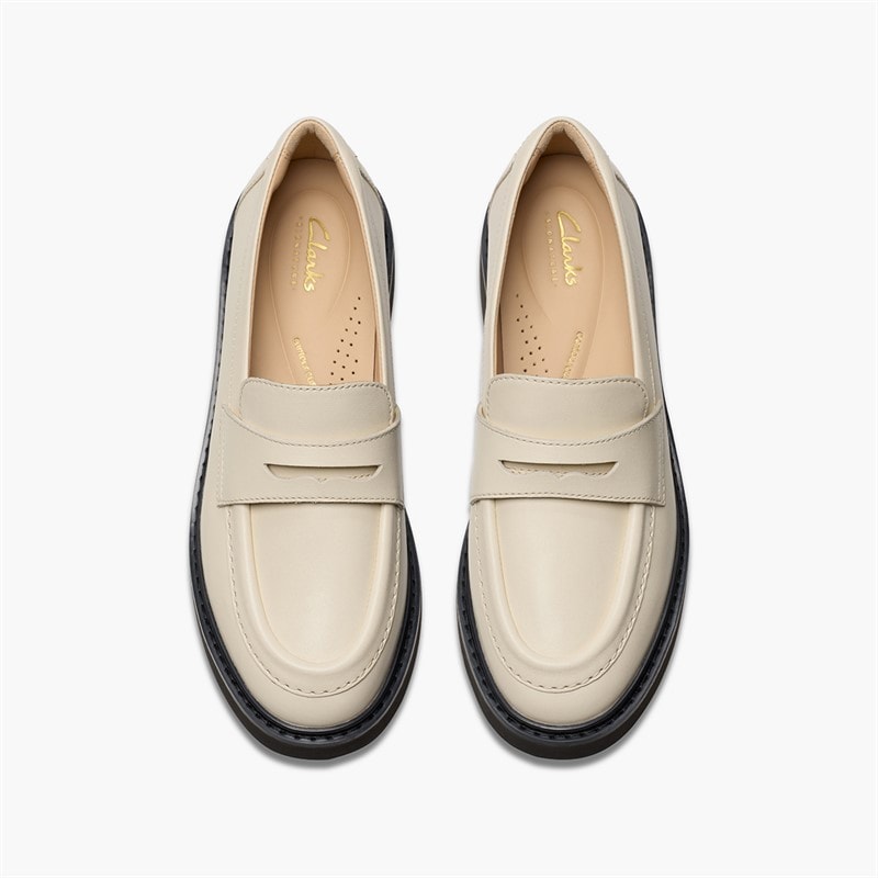 Clarks Womens Splend Edge Loafers Cream Leather - Image 2