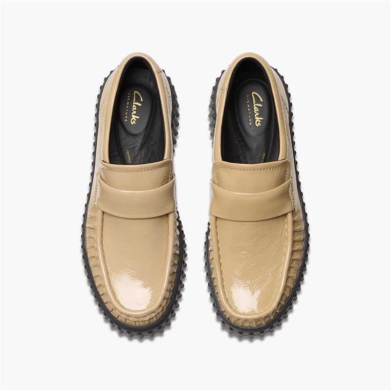 Clarks Womens Torhill Moc Shoes Beige Patent - Image 2