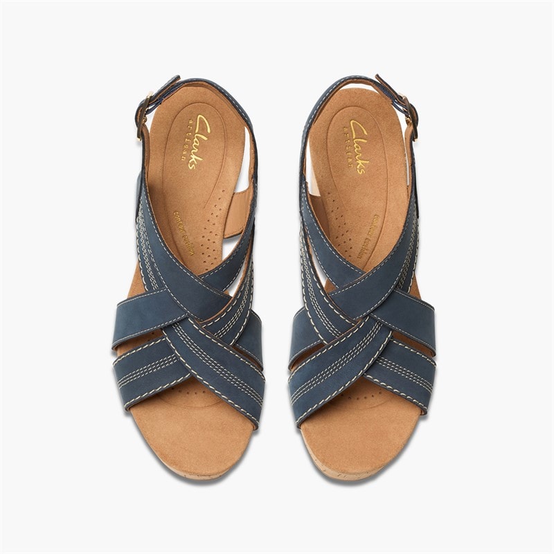 Clarks Womens Sabina Sling Back Wedge Sandals Navy Nubuck - Image 2