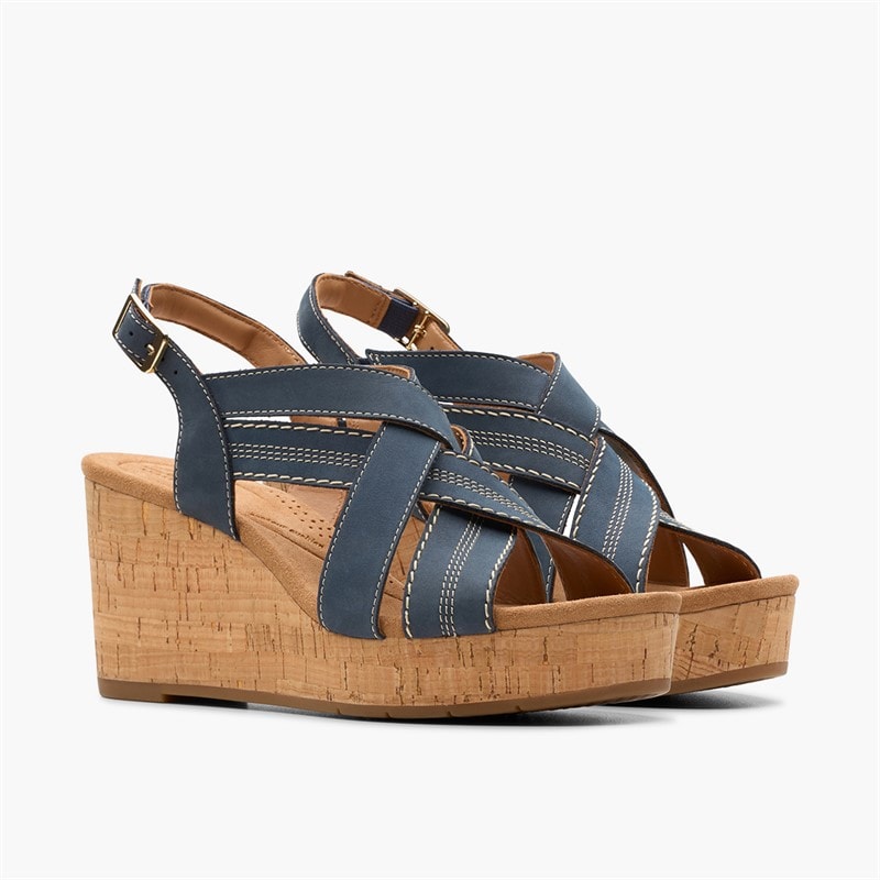 Clarks Womens Sabina Sling Back Wedge Sandals Navy Nubuck - Image 4