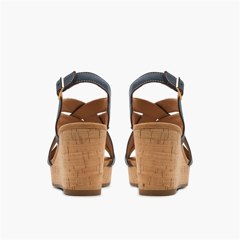 Clarks Womens Sabina Sling Back Wedge Sandals Navy Nubuck - Image 5