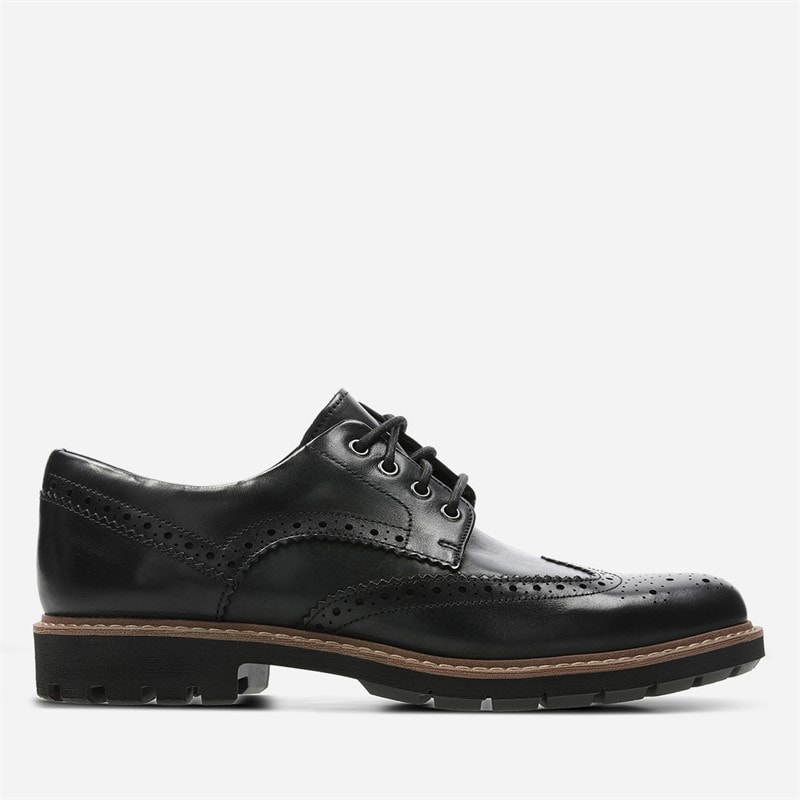 Clarks Mens Batcombe Wing Brogue Shoes Black Leather
