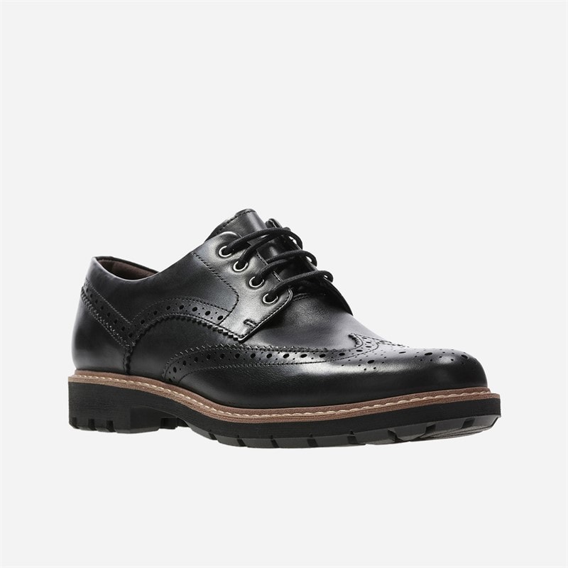 Clarks Mens Batcombe Wing Brogue Shoes Black Leather - Image 2