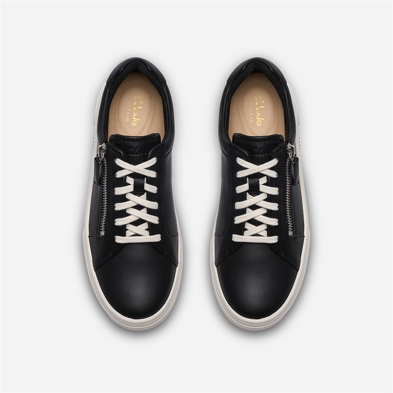 Clarks Womens Hollyrose Zip Trainers Black Leather - Image 2