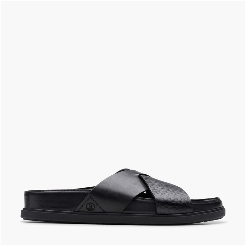 Clarks Mens Torford Cross Strap Sandals Black Leather