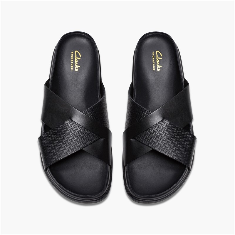 Clarks Mens Torford Cross Strap Sandals Black Leather - Image 2