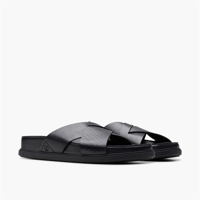 Clarks Mens Torford Cross Strap Sandals Black Leather - Image 4