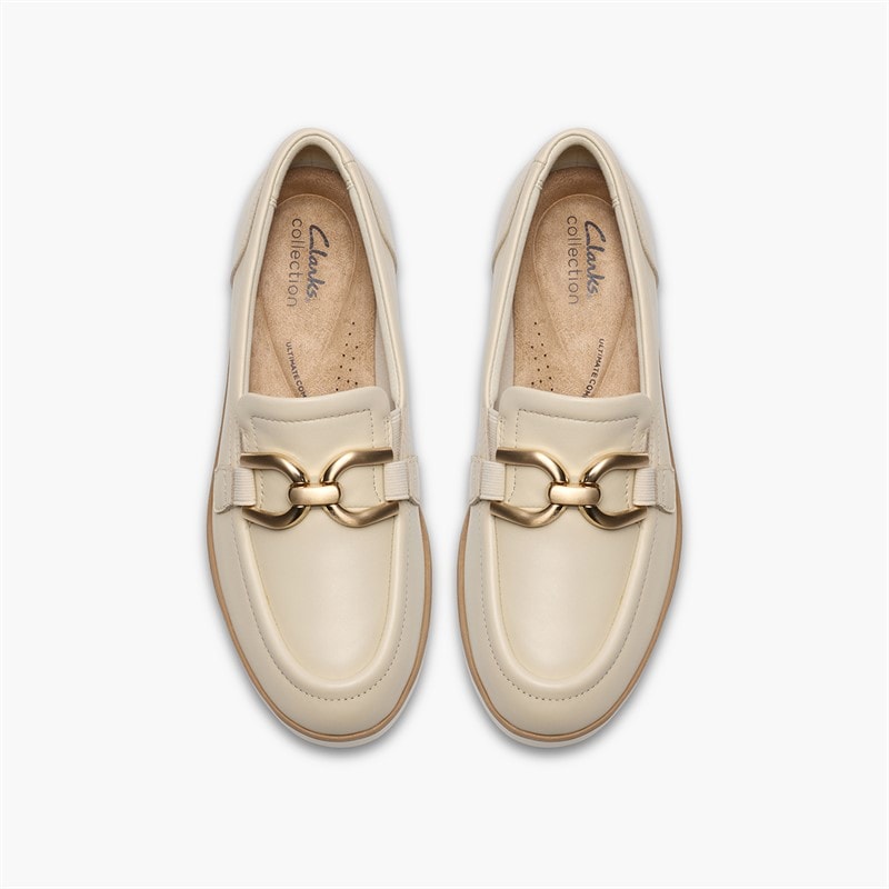 Clarks Womens Zylah Top Loafers Cream Leather - Image 2
