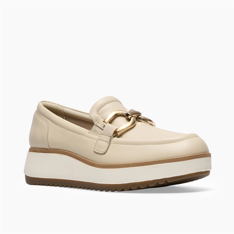 Clarks Womens Zylah Top Loafers Cream Leather - Image 4