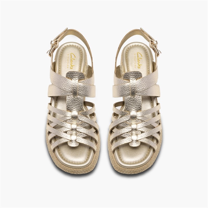 Clarks Womens Tessiah Strap Sandals Gold Leather - Image 2