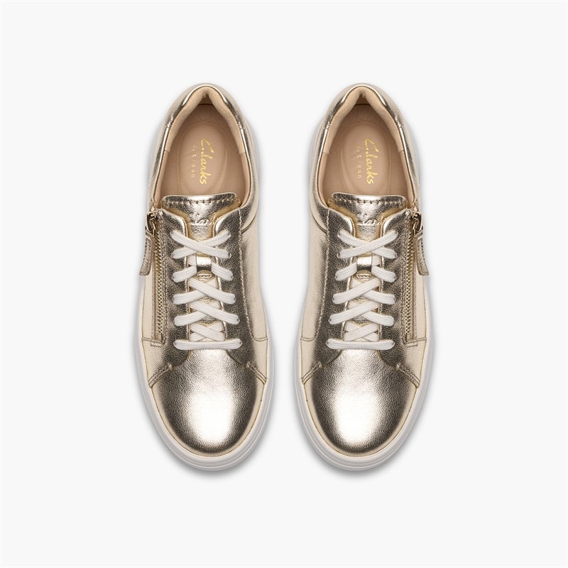 Clarks Womens Hollyrose Zip Trainers Gold Leather - Image 2
