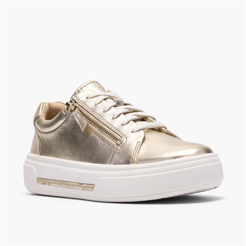 Clarks Womens Hollyrose Zip Trainers Gold Leather - Image 4