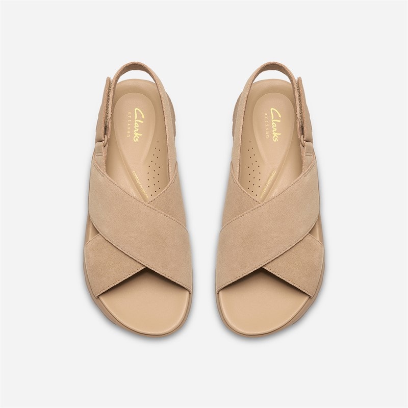 Clarks Womens Dashlite Wish Ankle Strap Sandals Beige Suede - Image 2
