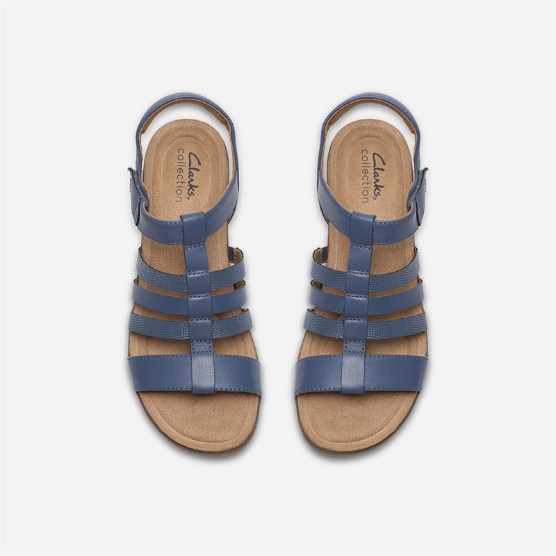 Clarks Womens Kacha Step Sandals Denim Blue Leather - Image 2