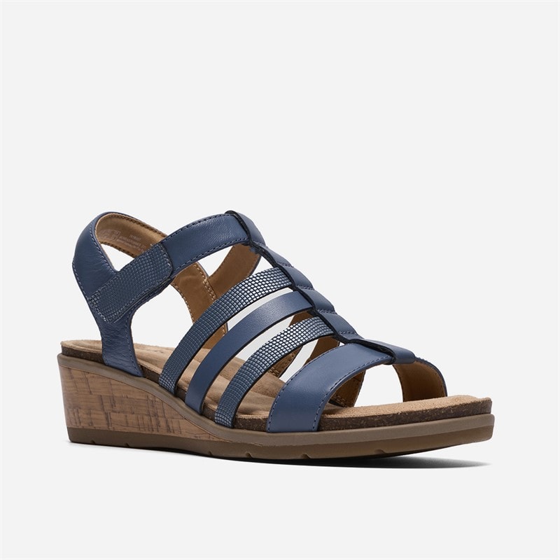 Clarks Womens Kacha Step Sandals Denim Blue Leather - Image 4