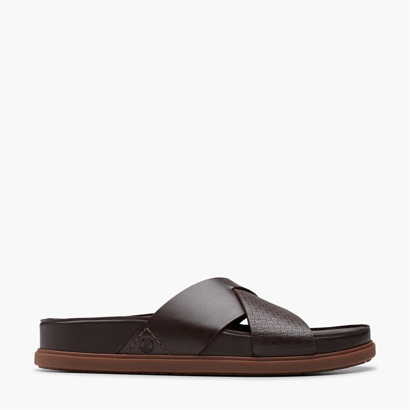Clarks Mens Torford Cross Strap Sandals Brown Leather