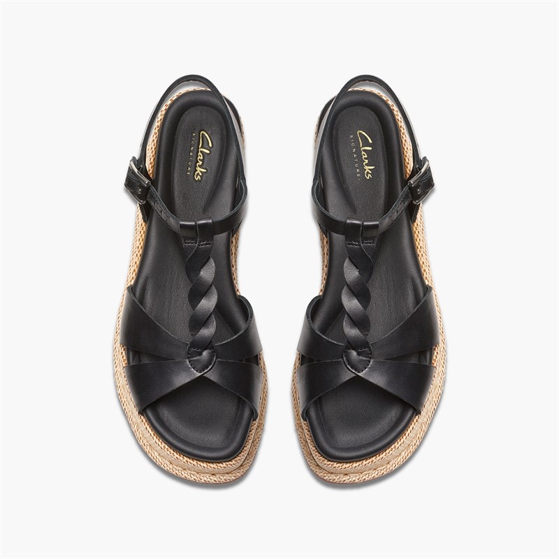 Clarks Womens Calenne Lily Wedge Sandals Black Leather - Image 2