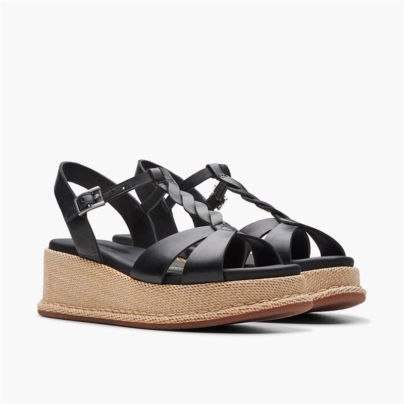 Clarks Womens Calenne Lily Wedge Sandals Black Leather - Image 4