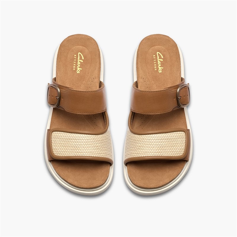 Clarks Womens Arwell Dual Strap Sandals Tan Leather - Image 2