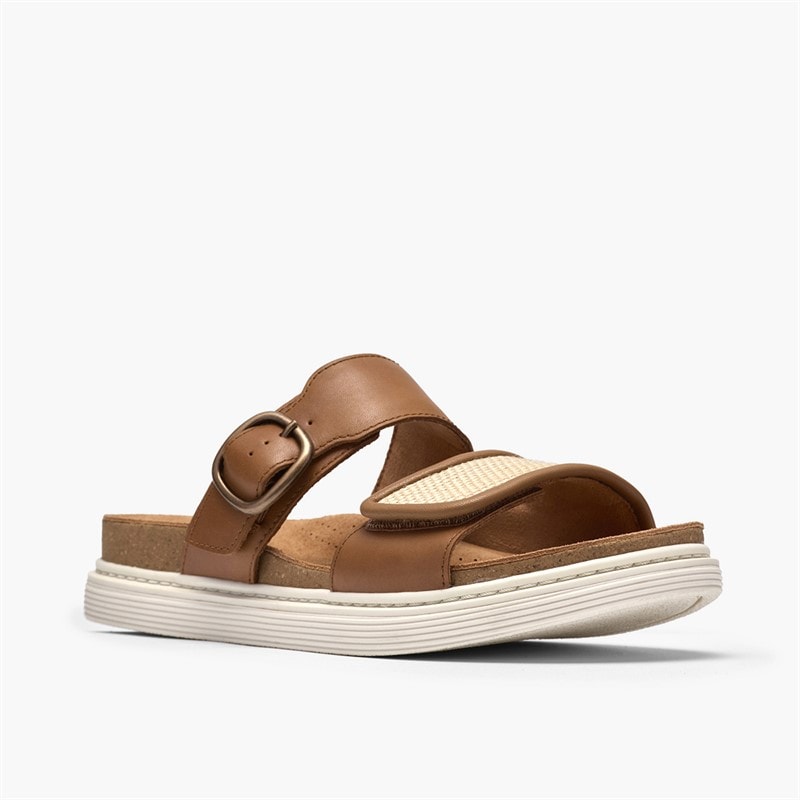 Clarks Womens Arwell Dual Strap Sandals Tan Leather - Image 4