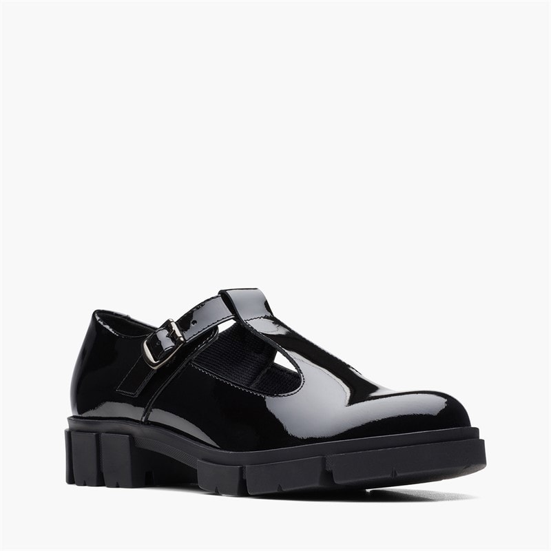 Clarks Womens Teala T-Bar Shoes Black Patent - Image 2