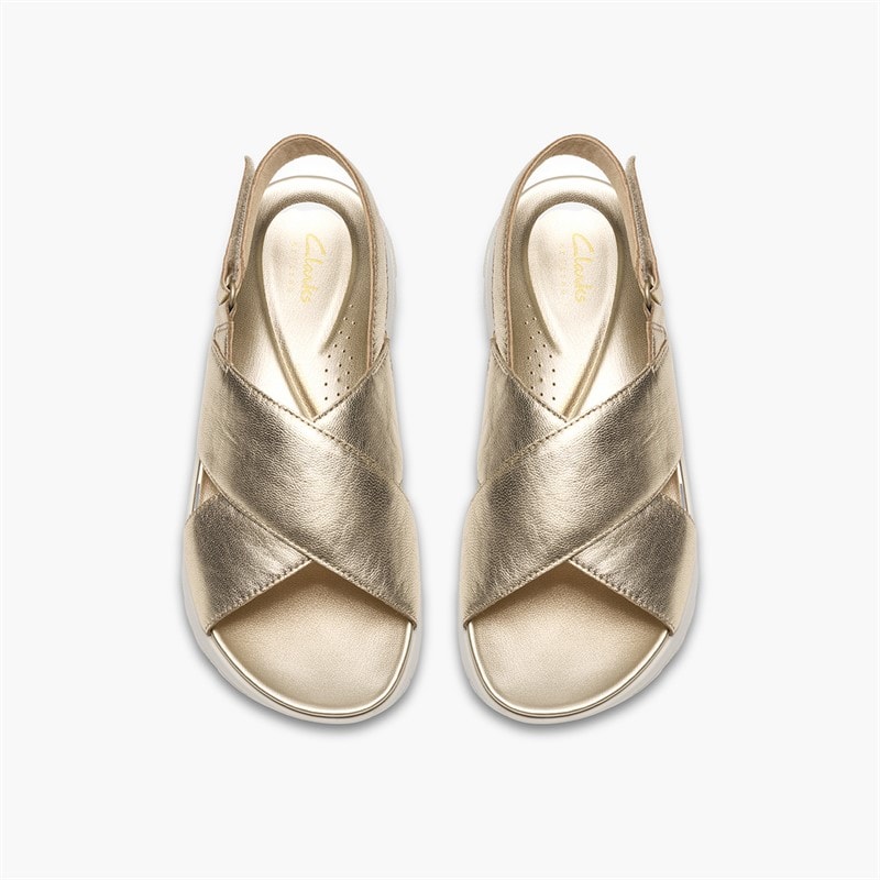 Clarks Womens Dashlite Wish Ankle Strap Sandals Gold Leather - Image 2