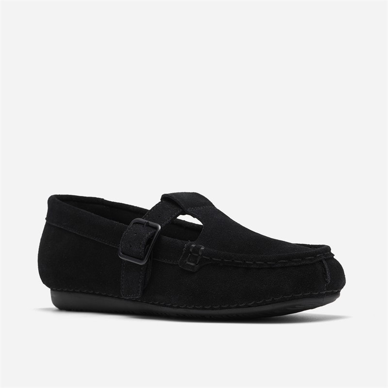 Clarks Womens Freckle T-Bar Loafers Black Suede - Image 4