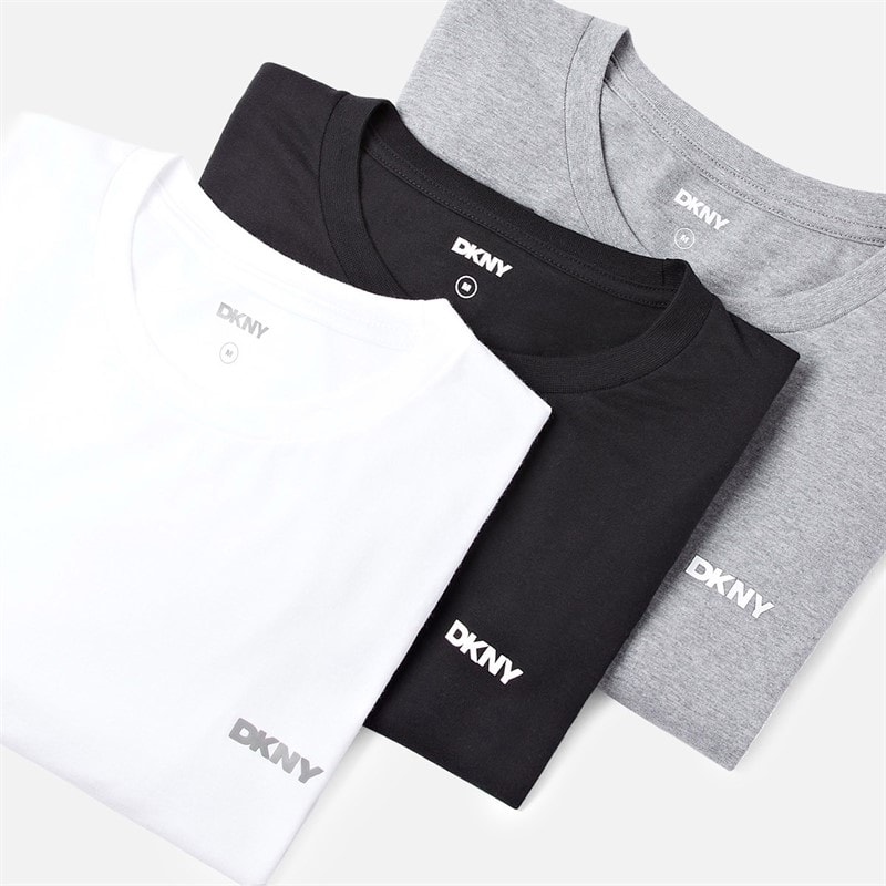 DKNY Mens Warrior Three Pack Long Sleeve Tops White/Light Grey Marl/Black - Image 2