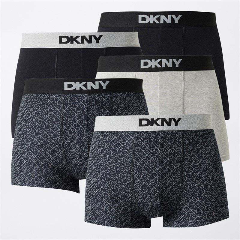DKNY Mens Canton Five Pack Boxer Trunks Black/Alloy/Grey Marl - Image 1