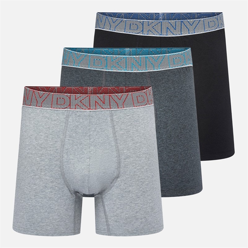 DKNY Mens Dansville Three Pack Longer Length Boxer Trunks Black/Charcoal/Grey Marl - Image 1