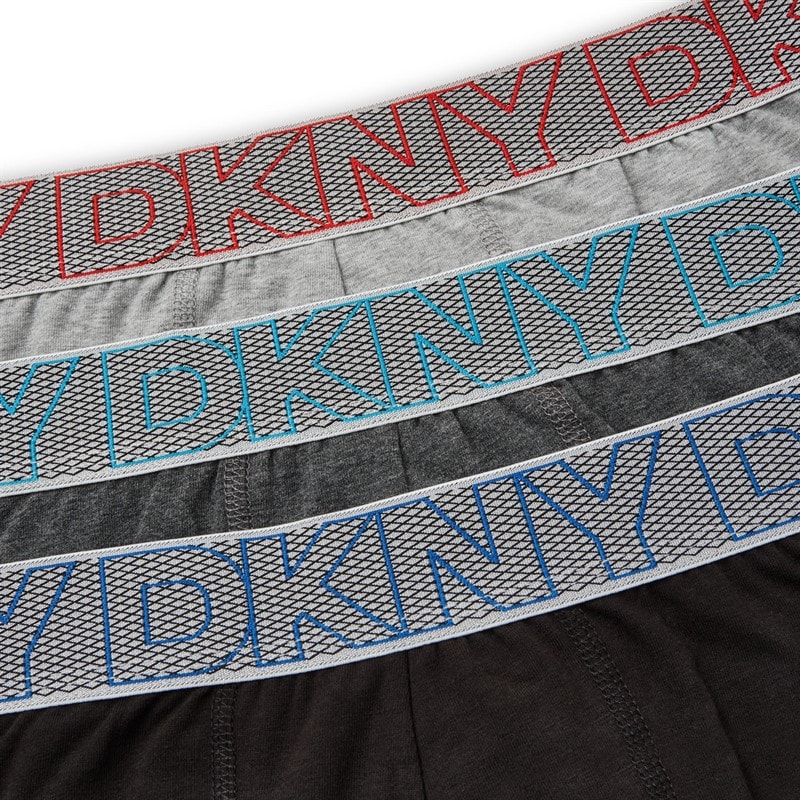 DKNY Mens Dansville Three Pack Longer Length Boxer Trunks Black/Charcoal/Grey Marl - Image 2