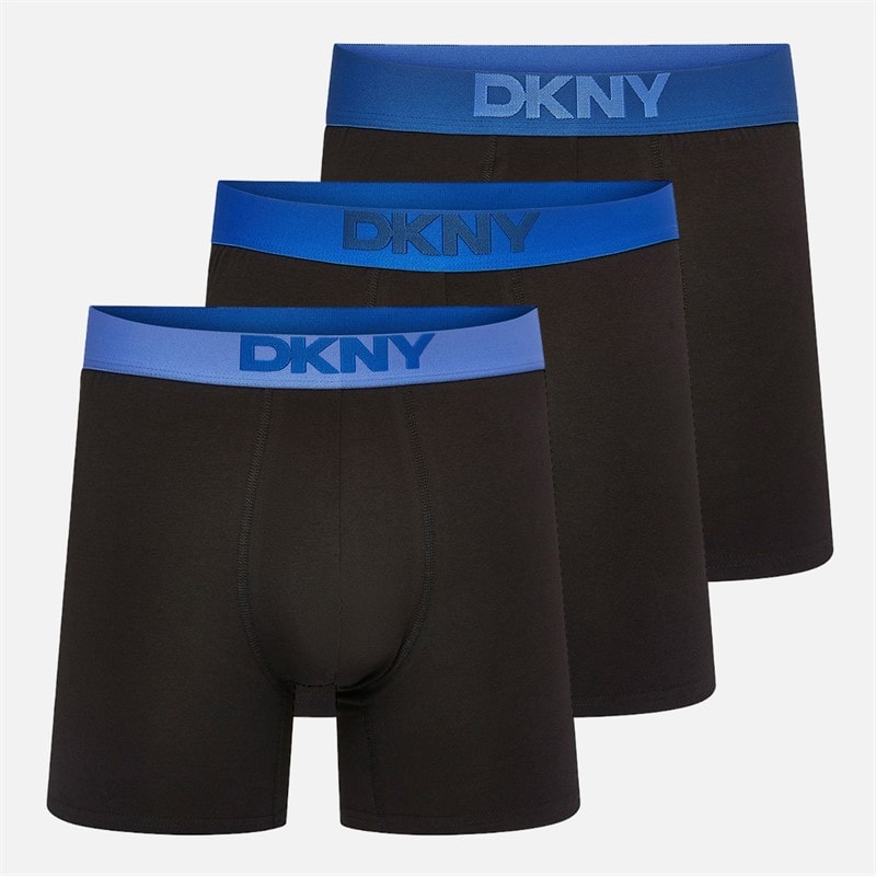 DKNY Mens Delmar Three Pack Longer Length Boxer Trunks Black - Image 1