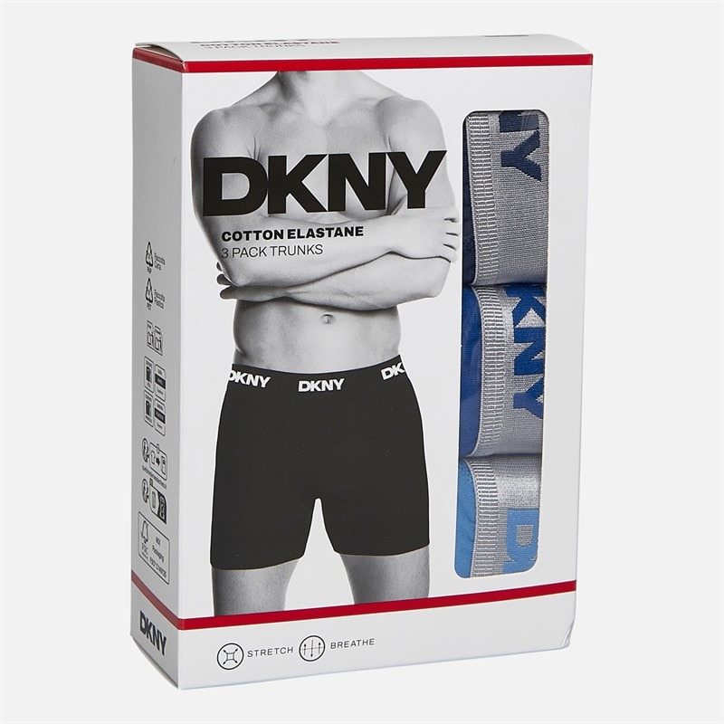 DKNY Mens Conway Three Pack Medium Boxer Trunks Navy/Blue - Image 2