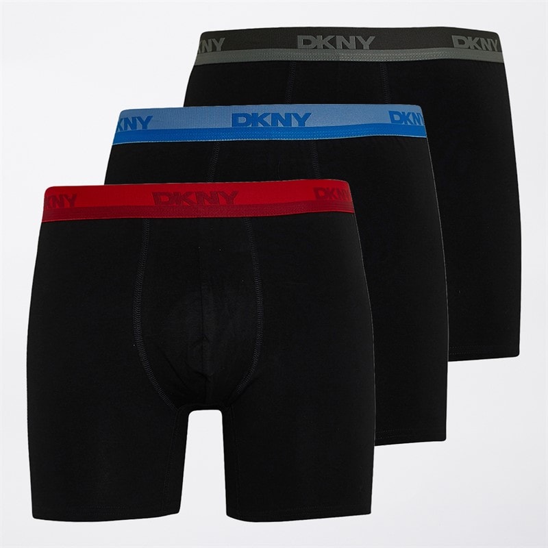 DKNY Mens Ajo Three Pack Medium Boxer Trunks Black/Blue/Red/Military - Image 1