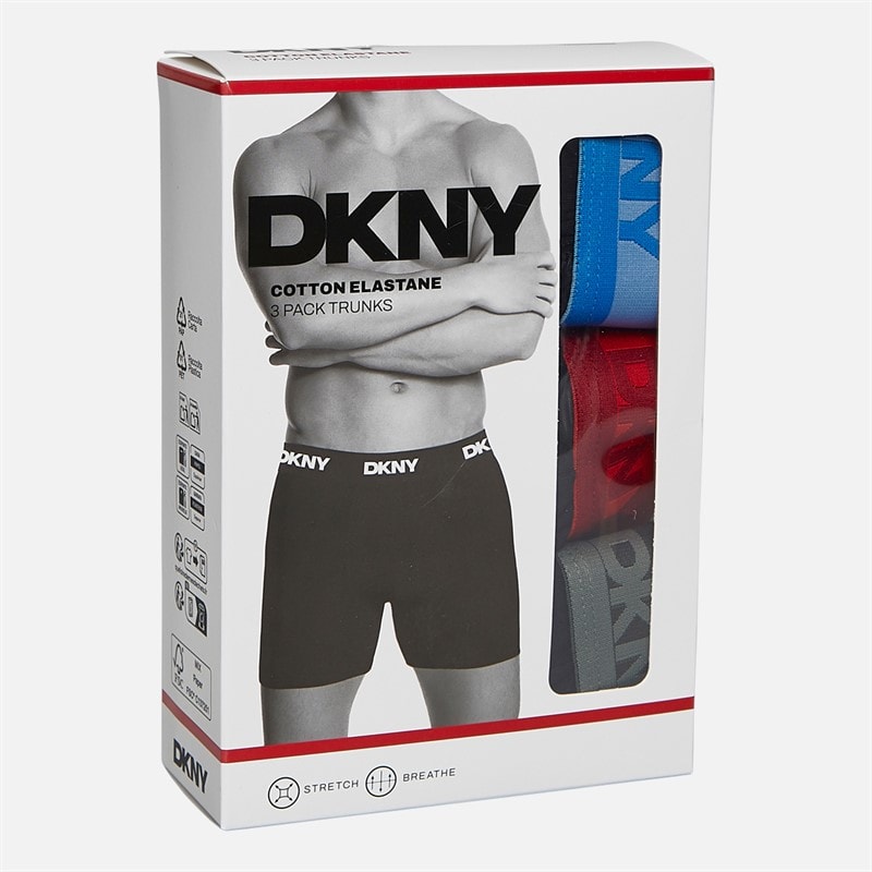 DKNY Mens Ajo Three Pack Medium Boxer Trunks Black/Blue/Red/Military - Image 2