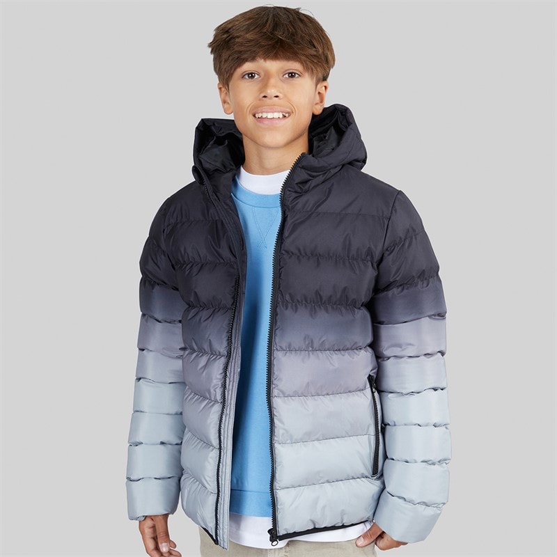 Kangaroo Poo Boys Ombre Hooded Puffer Jacket Grey/Black - Image 3