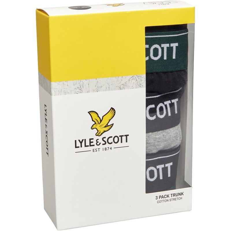Lyle And Scott Vintage Mens Fergus Three Pack Boxers Black/Grey Marl/Pine Grove - Image 2