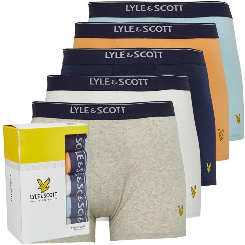 Lyle And Scott Vintage Mens Jackson Five Pack Boxer Trunks White/Cool Blue/Light Grey Marl - Image 1