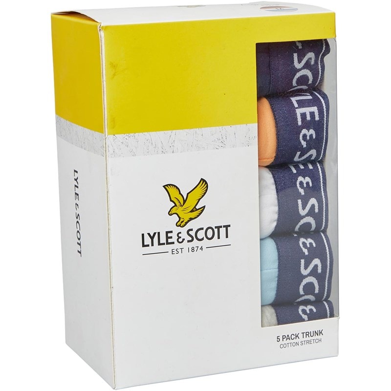 Lyle And Scott Vintage Mens Jackson Five Pack Boxer Trunks White/Cool Blue/Light Grey Marl - Image 2