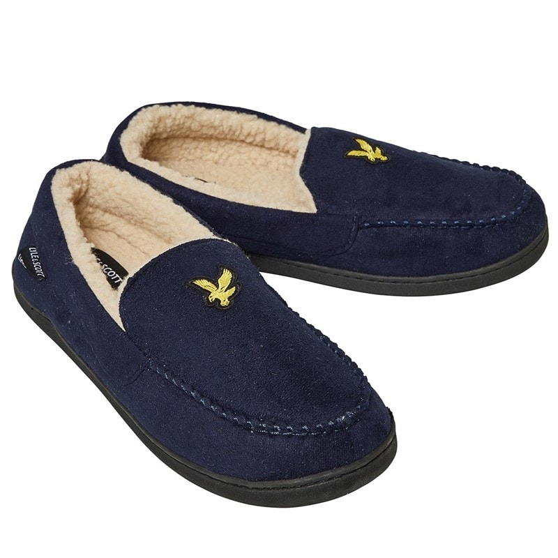 Lyle And Scott Vintage Mens Aspen Moccasin Slippers Peacoat - Image 1