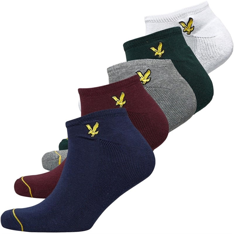 Lyle And Scott Vintage Mens Ruben Five Pack Trainer Socks Peacoat/Wine Tasting/Grey Marl/Pine Grove/White - Image 1