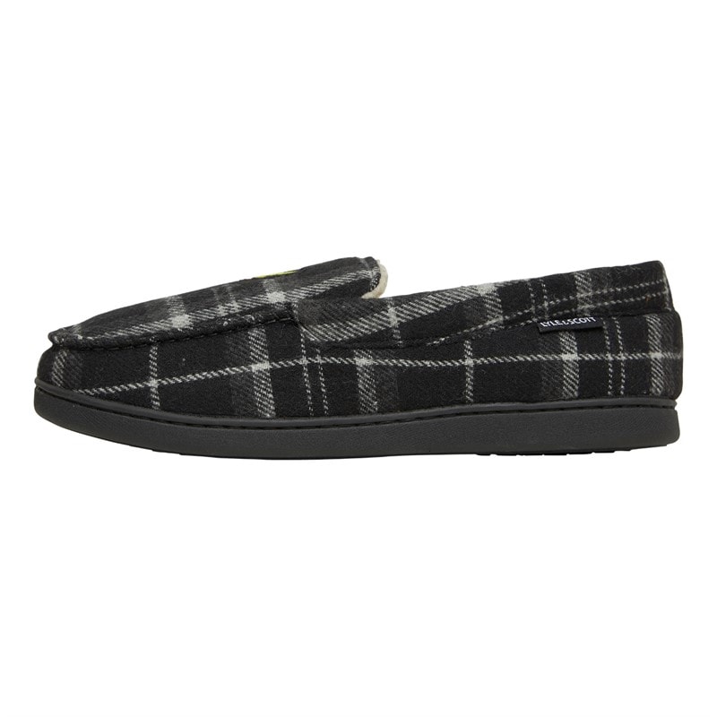 Lyle And Scott Vintage Mens Buster Mocasin Slippers Black Mixed Check - Image 2
