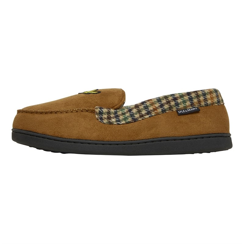 Lyle And Scott Vintage Mens Montague Moccasin Slippers Dark Brown/Houndstooth - Image 2