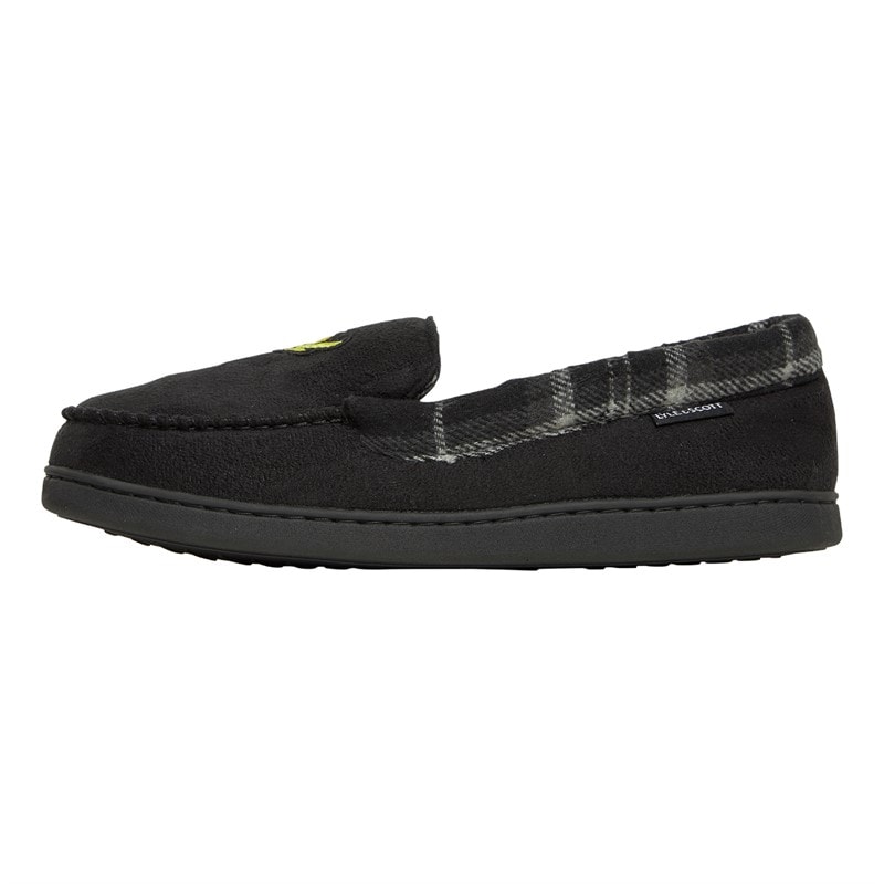 Lyle And Scott Vintage Mens Montague Moccasin Slippers Black/Grey Check - Image 2